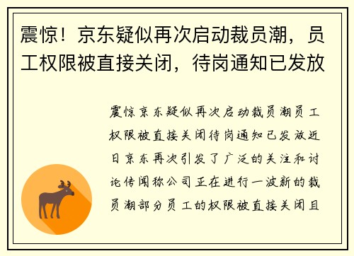 震惊！京东疑似再次启动裁员潮，员工权限被直接关闭，待岗通知已发放