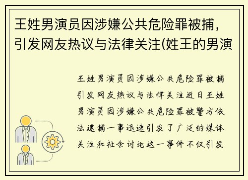 王姓男演员因涉嫌公共危险罪被捕，引发网友热议与法律关注(姓王的男演员名字大全)