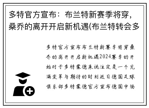 多特官方宣布：布兰特新赛季将穿，桑乔的离开开启新机遇(布兰特转会多特蒙德)